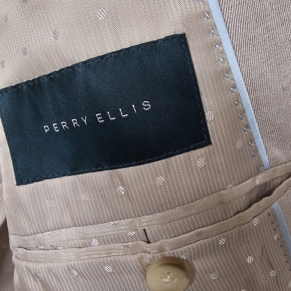 Perry Ellis Blazer Mens 40 Regular Cream Beige Linen Blend Sport Coat Event - Picture 14 of 16